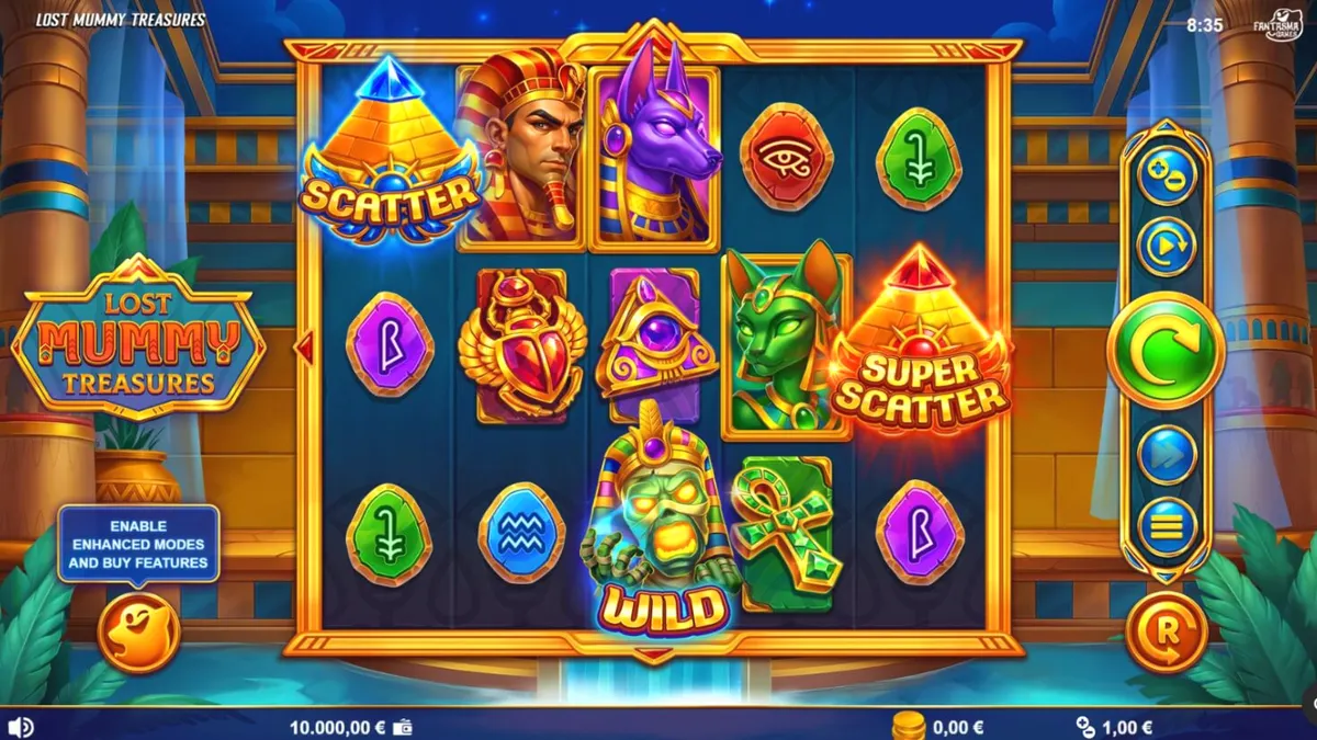 Tampilan visual slot Lost Mummy Treasures dengan simbol dewa Mesir